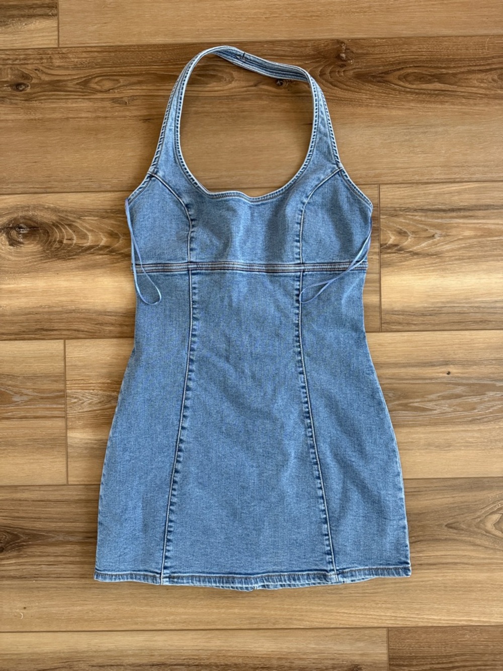 Garage Light Blue Denim Halter Mini Dress